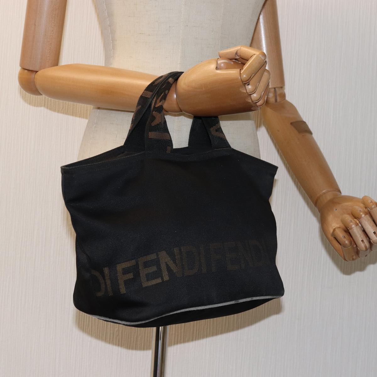 FENDI Hand Bag Canvas Blackyb555