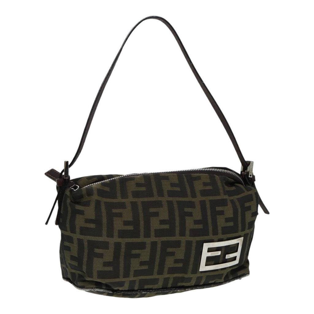 FENDI Zucca Canvas Mamma bucket Shoulder Bag Brown Blackyb648
