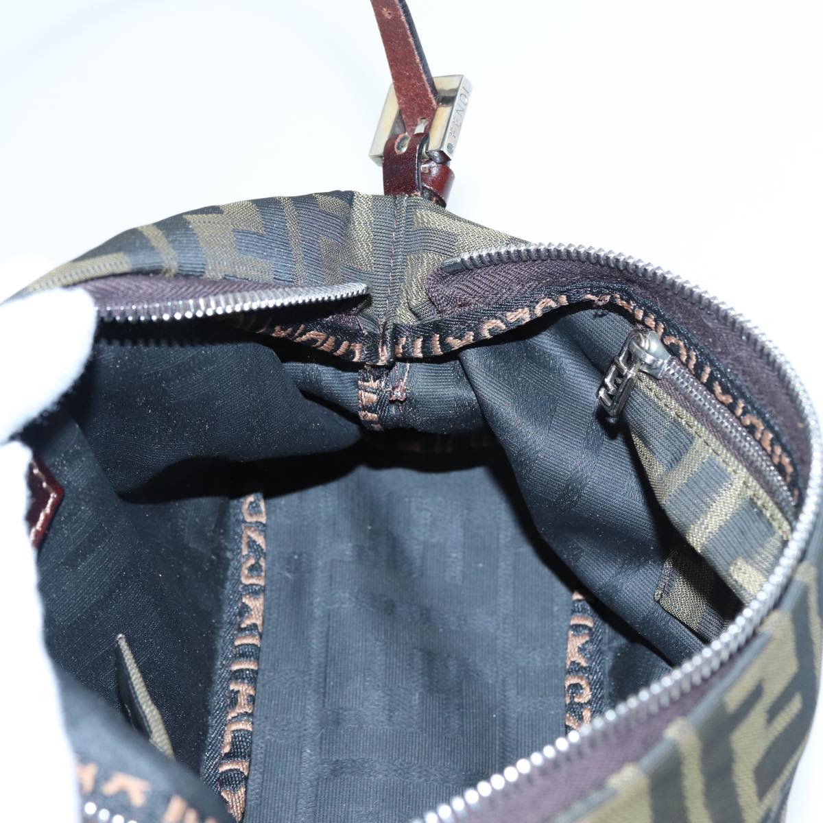 FENDI Zucca Canvas Mamma bucket Shoulder Bag Brown Blackyb648