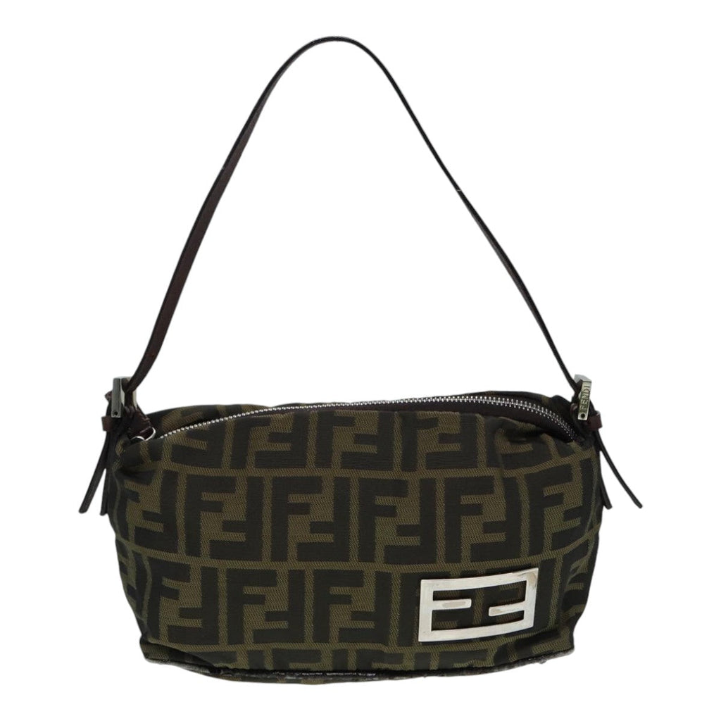 FENDI Zucca Canvas Mamma bucket Shoulder Bag Brown Blackyb648