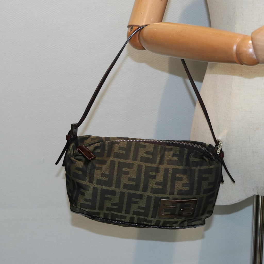 FENDI Zucca Canvas Mamma bucket Shoulder Bag Brown Blackyb648
