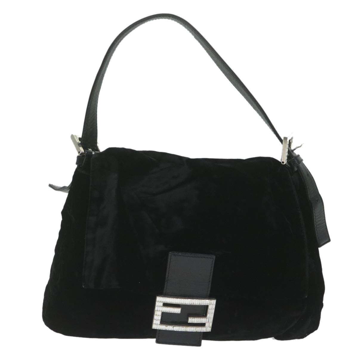 FENDI Mamma Baguette Shoulder Bag Velor Blackyk10069