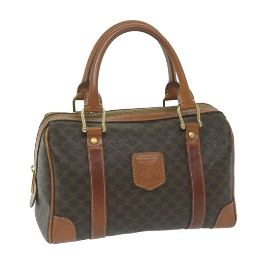 CELINE Macadam Canvas Boston Bag PVC Leather Brown 10205