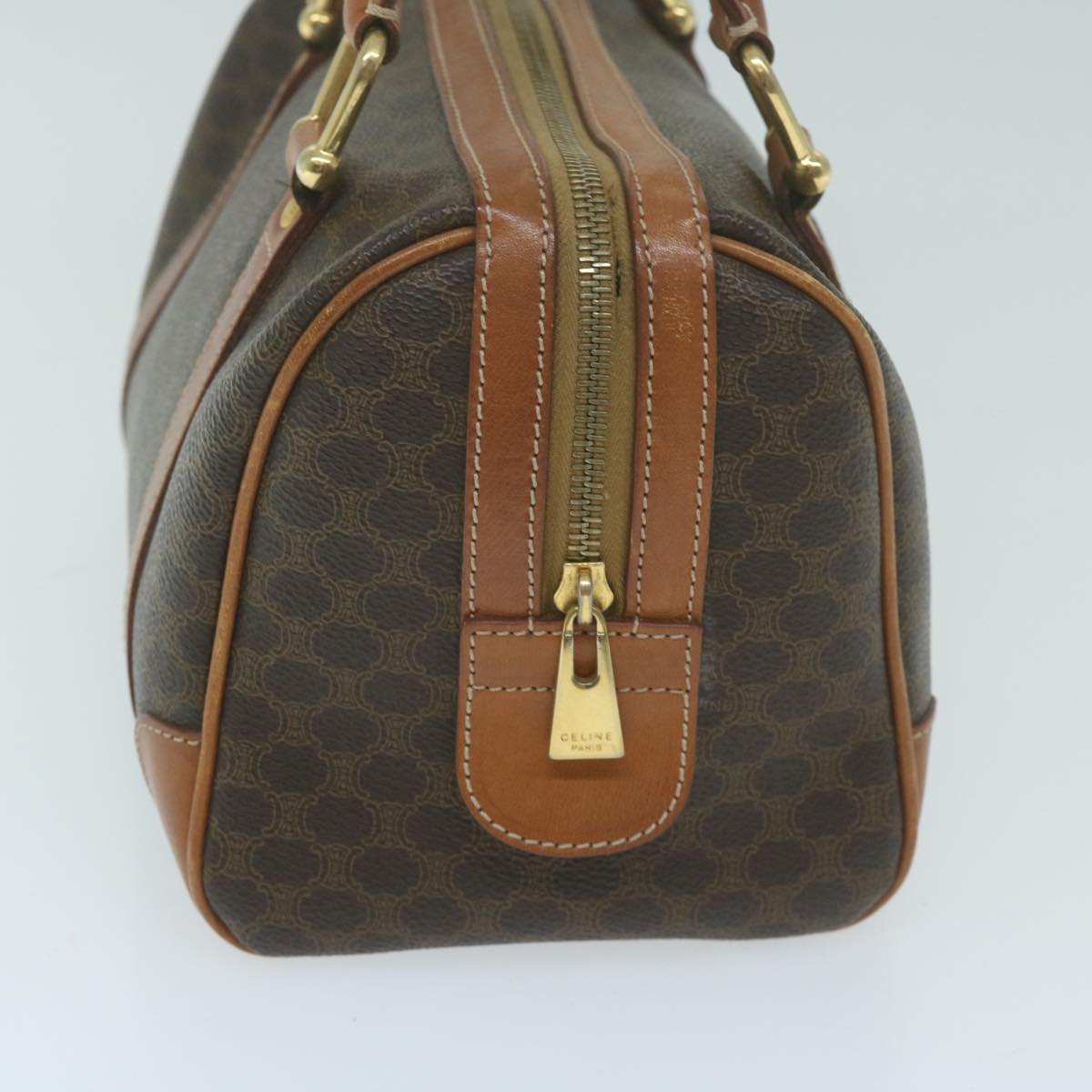 CELINE Macadam Canvas Boston Bag PVC Leather Brown 10205