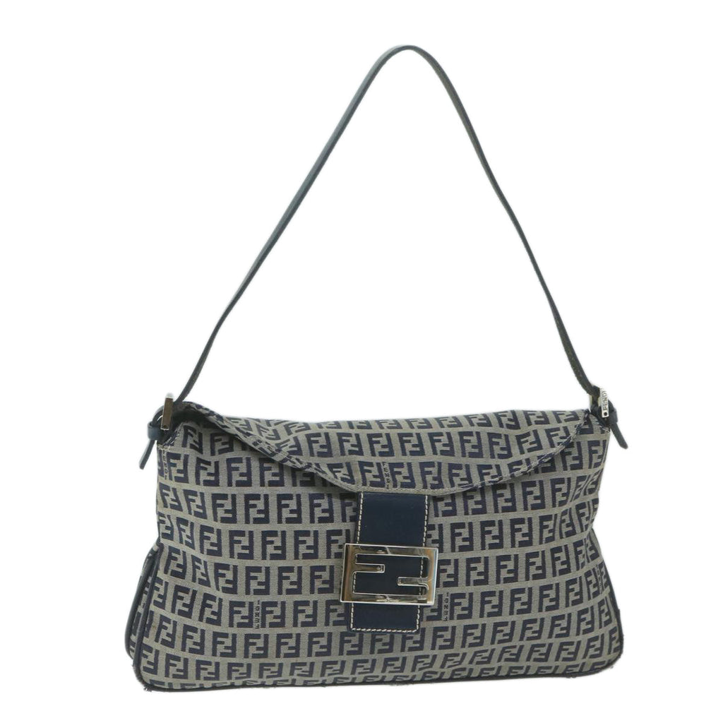 FENDI Zucchino Canvas Mamma Baguette Shoulder Bag Navyyk10215