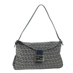 FENDI Zucchino Canvas Mamma Baguette Shoulder Bag Navyyk10215