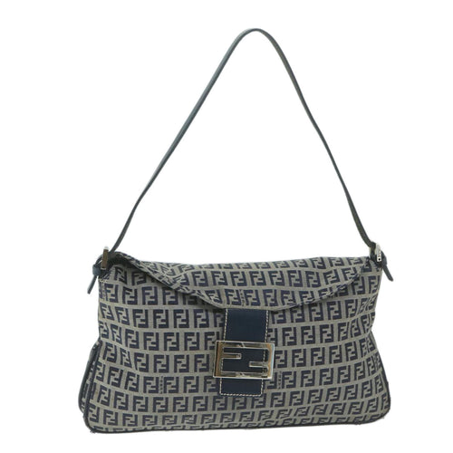 FENDI Zucchino Canvas Mamma Baguette Shoulder Bag Navyyk10215