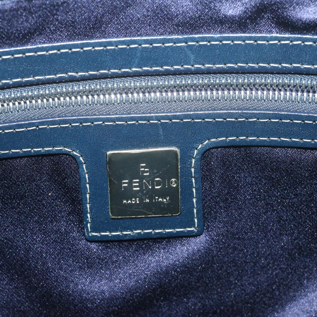 FENDI Zucchino Canvas Mamma Baguette Shoulder Bag Navyyk10215