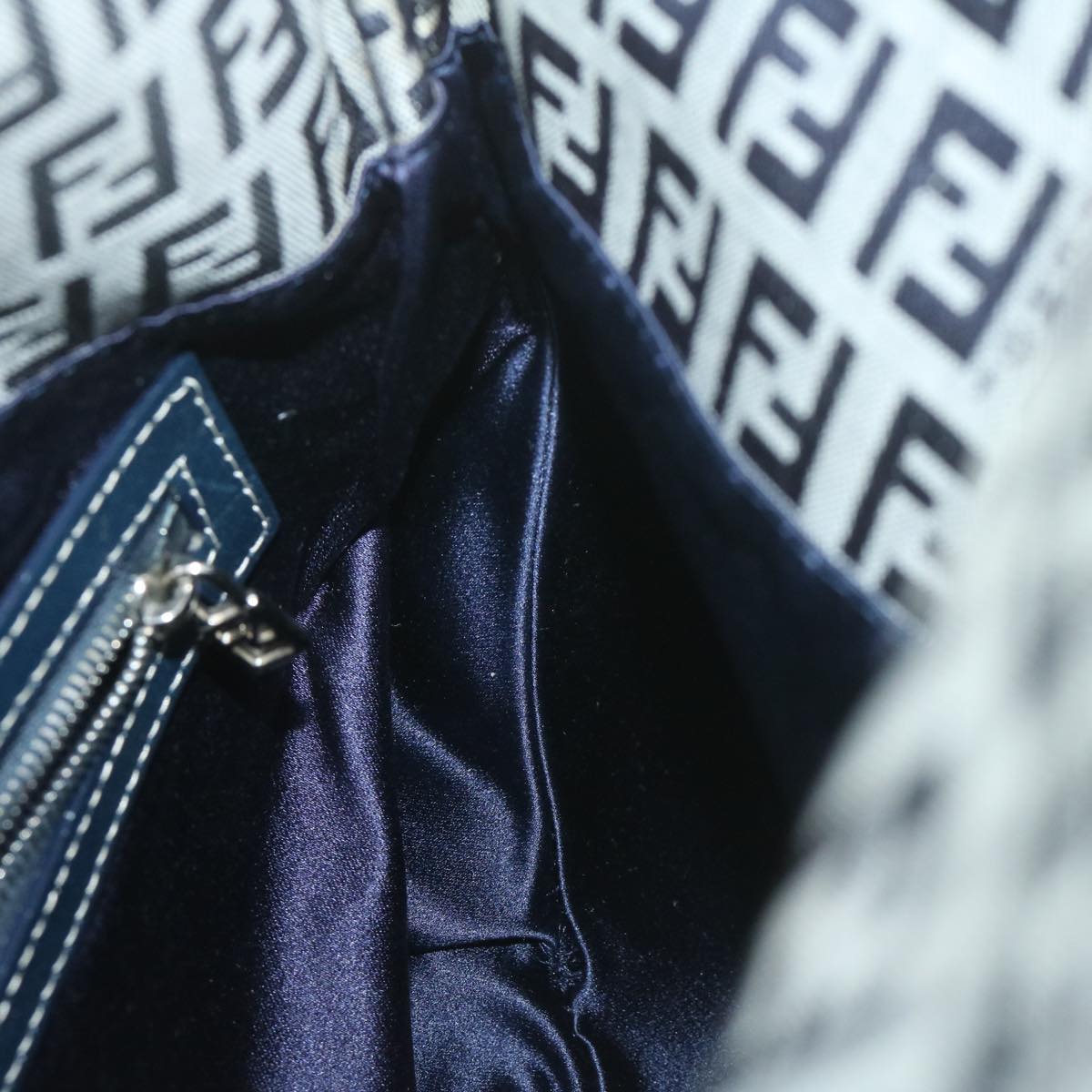 FENDI Zucchino Canvas Mamma Baguette Shoulder Bag Navyyk10215