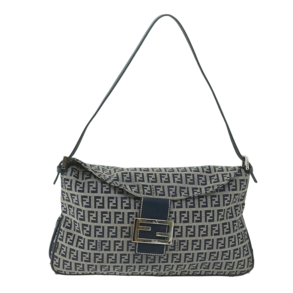 FENDI Zucchino Canvas Mamma Baguette Shoulder Bag Navyyk10215