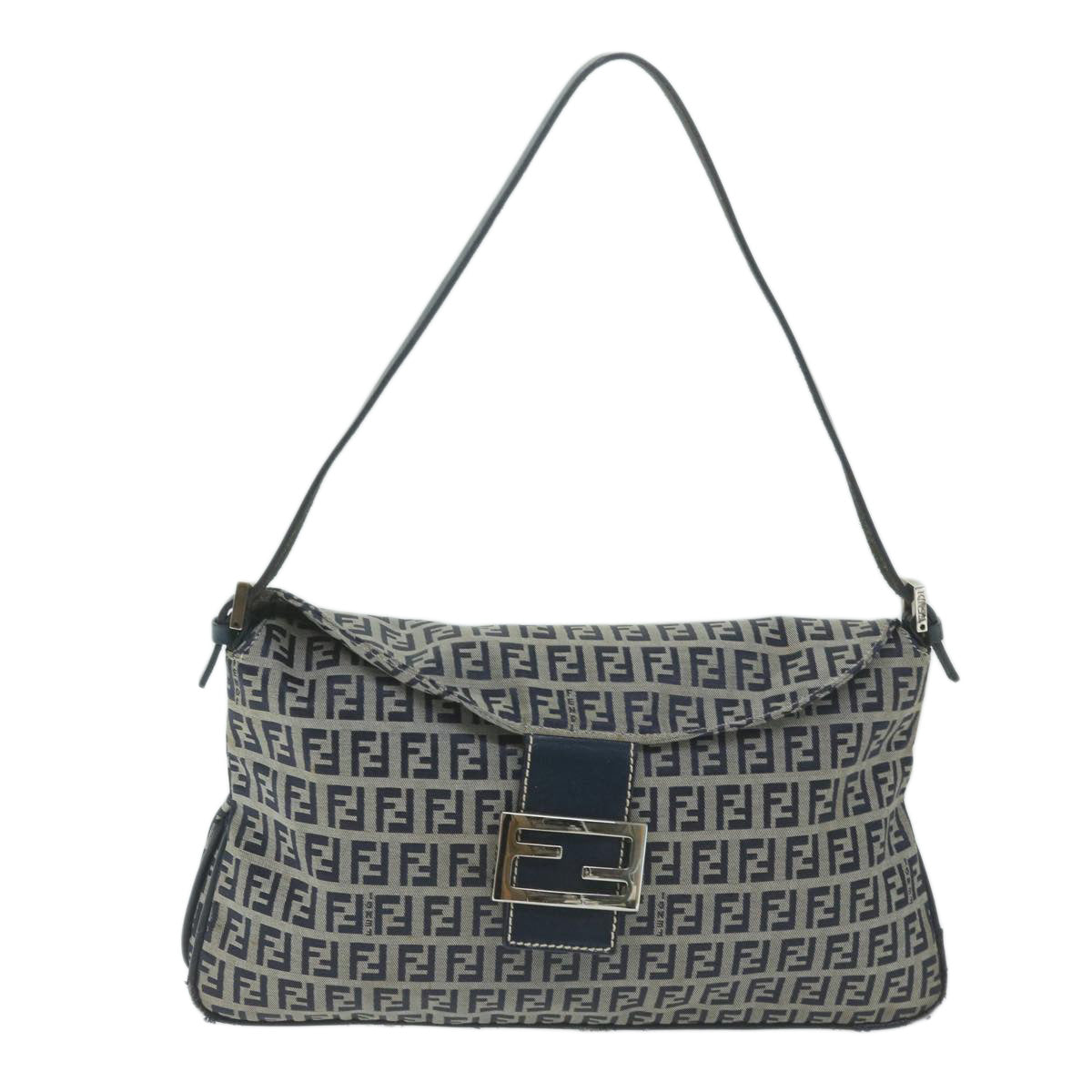 FENDI Zucchino Canvas Mamma Baguette Shoulder Bag Navyyk10215