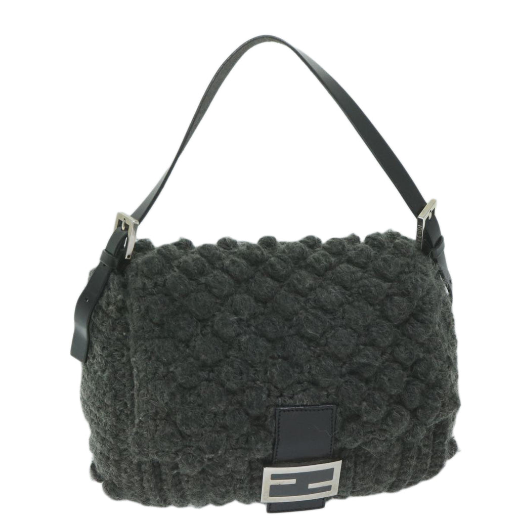 FENDI Mamma Baguette Shoulder Bag Wool Grayyk10246
