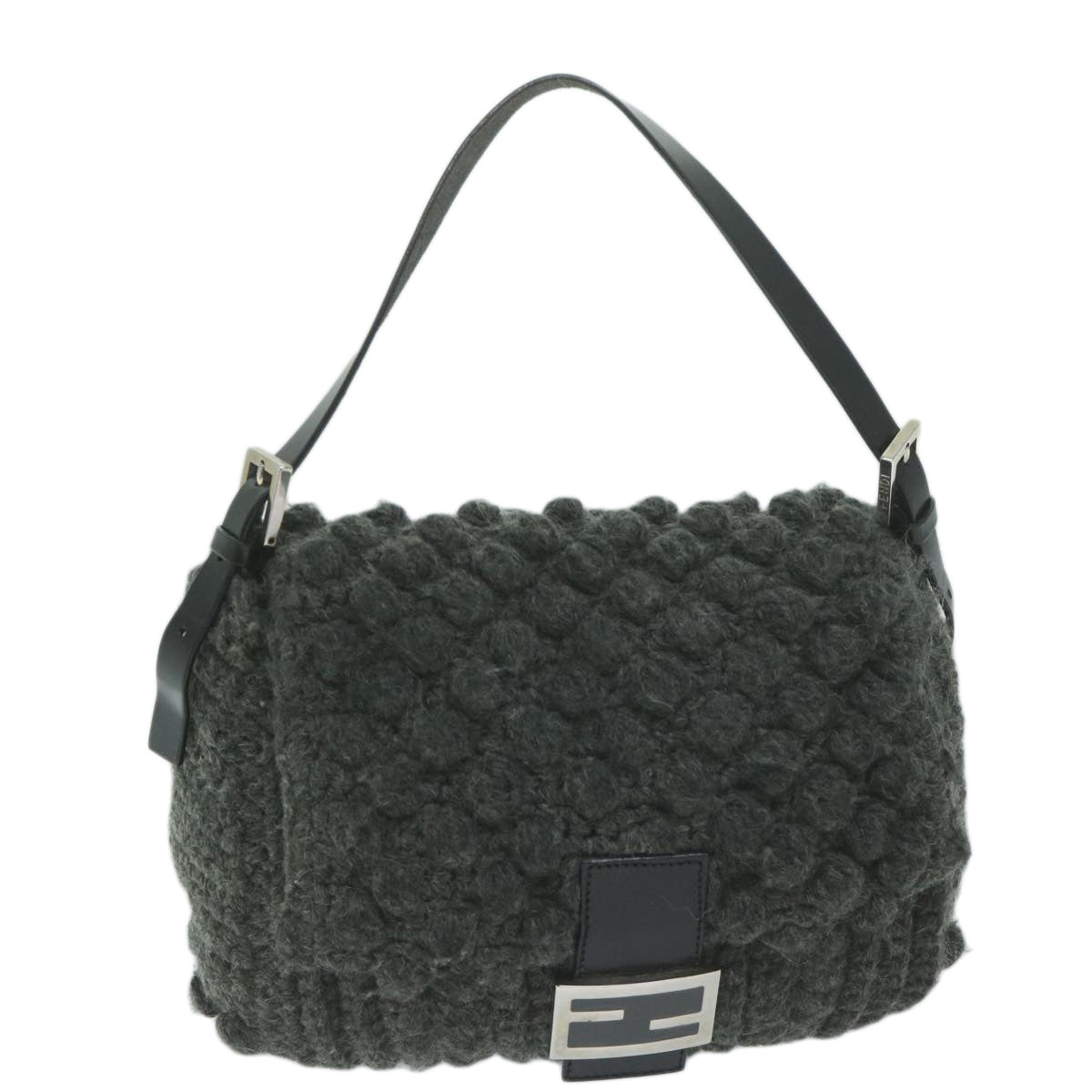 FENDI Mamma Baguette Shoulder Bag Wool Grayyk10246