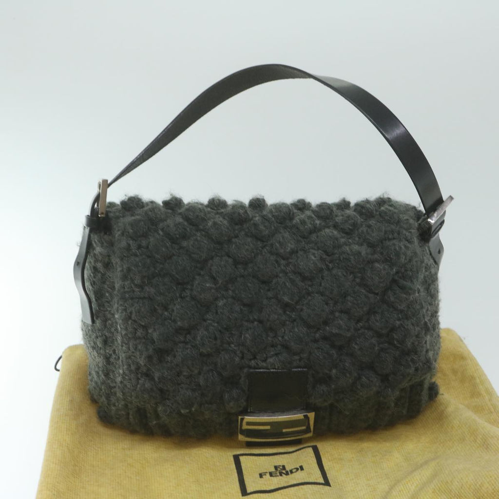 FENDI Mamma Baguette Shoulder Bag Wool Grayyk10246