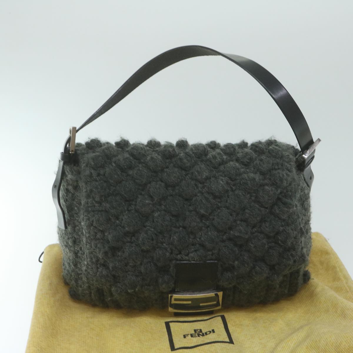 FENDI Mamma Baguette Shoulder Bag Wool Grayyk10246