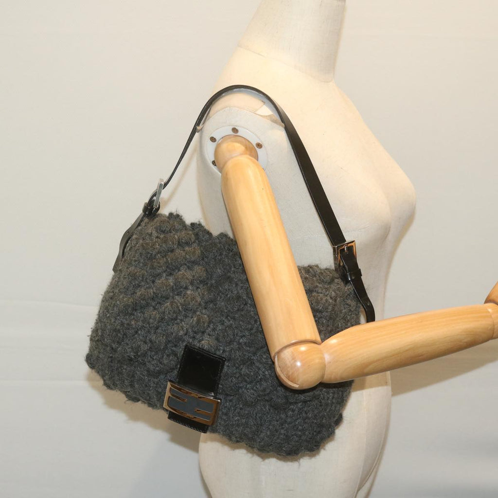 FENDI Mamma Baguette Shoulder Bag Wool Grayyk10246
