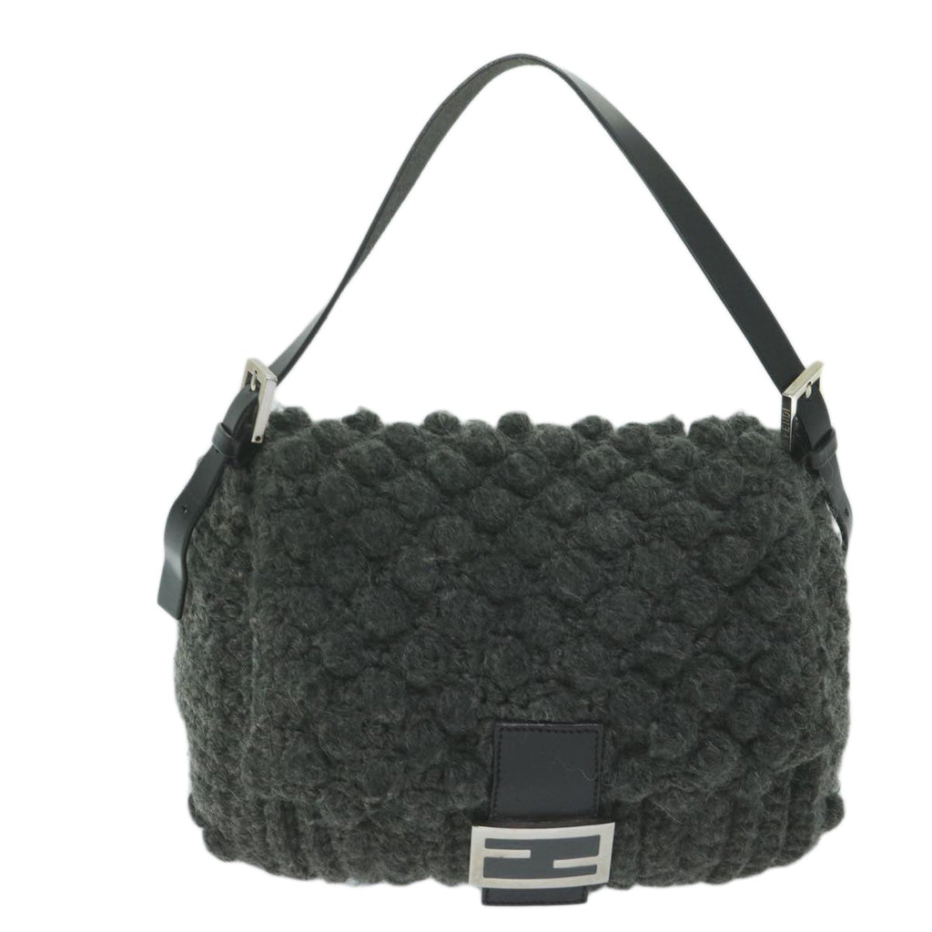 FENDI Mamma Baguette Shoulder Bag Wool Grayyk10246