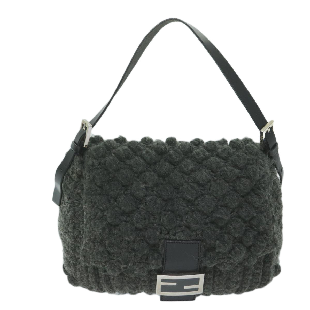 FENDI Mamma Baguette Shoulder Bag Wool Grayyk10246