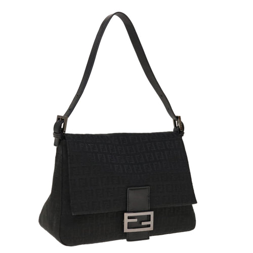 FENDI Zucchino Canvas Mamma Baguette Shoulder Bag Blackyk10291