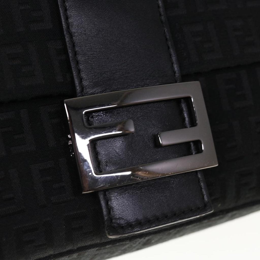 FENDI Zucchino Canvas Mamma Baguette Shoulder Bag Blackyk10291