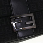 FENDI Zucchino Canvas Mamma Baguette Shoulder Bag Blackyk10291