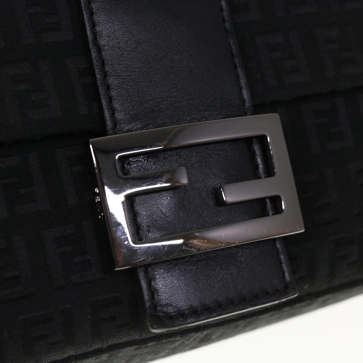 FENDI Zucchino Canvas Mamma Baguette Shoulder Bag Blackyk10291