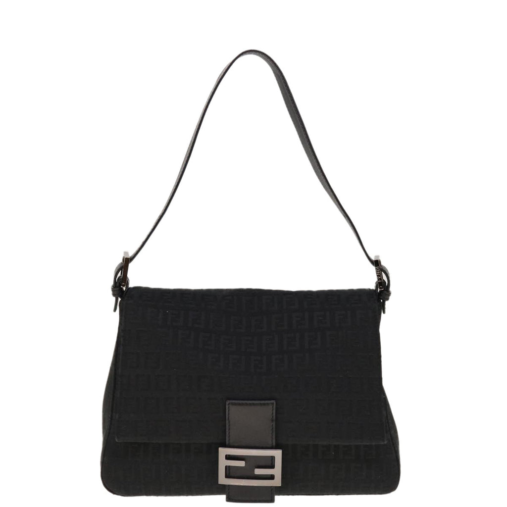 FENDI Zucchino Canvas Mamma Baguette Shoulder Bag Blackyk10291