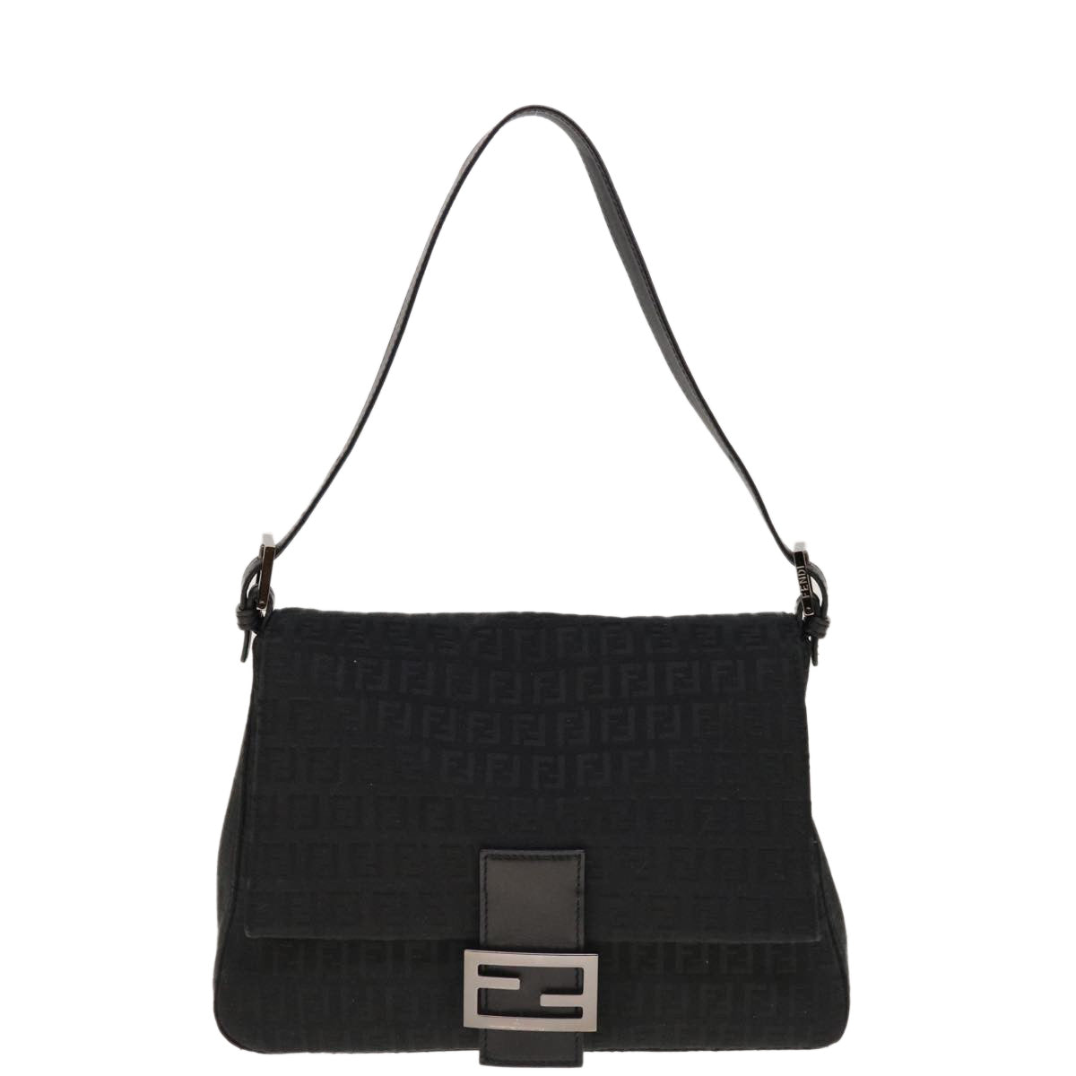 FENDI Zucchino Canvas Mamma Baguette Shoulder Bag Blackyk10291