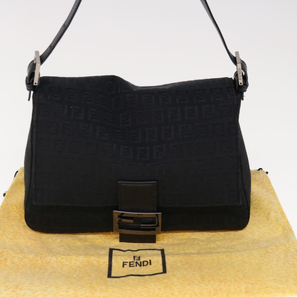 FENDI Zucchino Canvas Mamma Baguette Shoulder Bag Blackyk10291