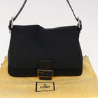 FENDI Zucchino Canvas Mamma Baguette Shoulder Bag Blackyk10291