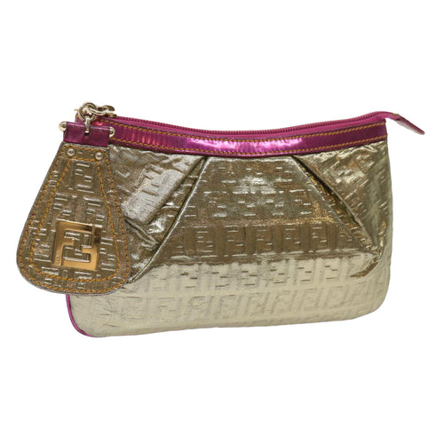 FENDI Zucchino Canvas Shoulder Bag Nylon Gold Pinkyk10293