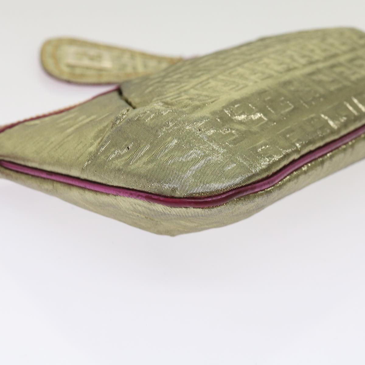 FENDI Zucchino Canvas Shoulder Bag Nylon Gold Pinkyk10293