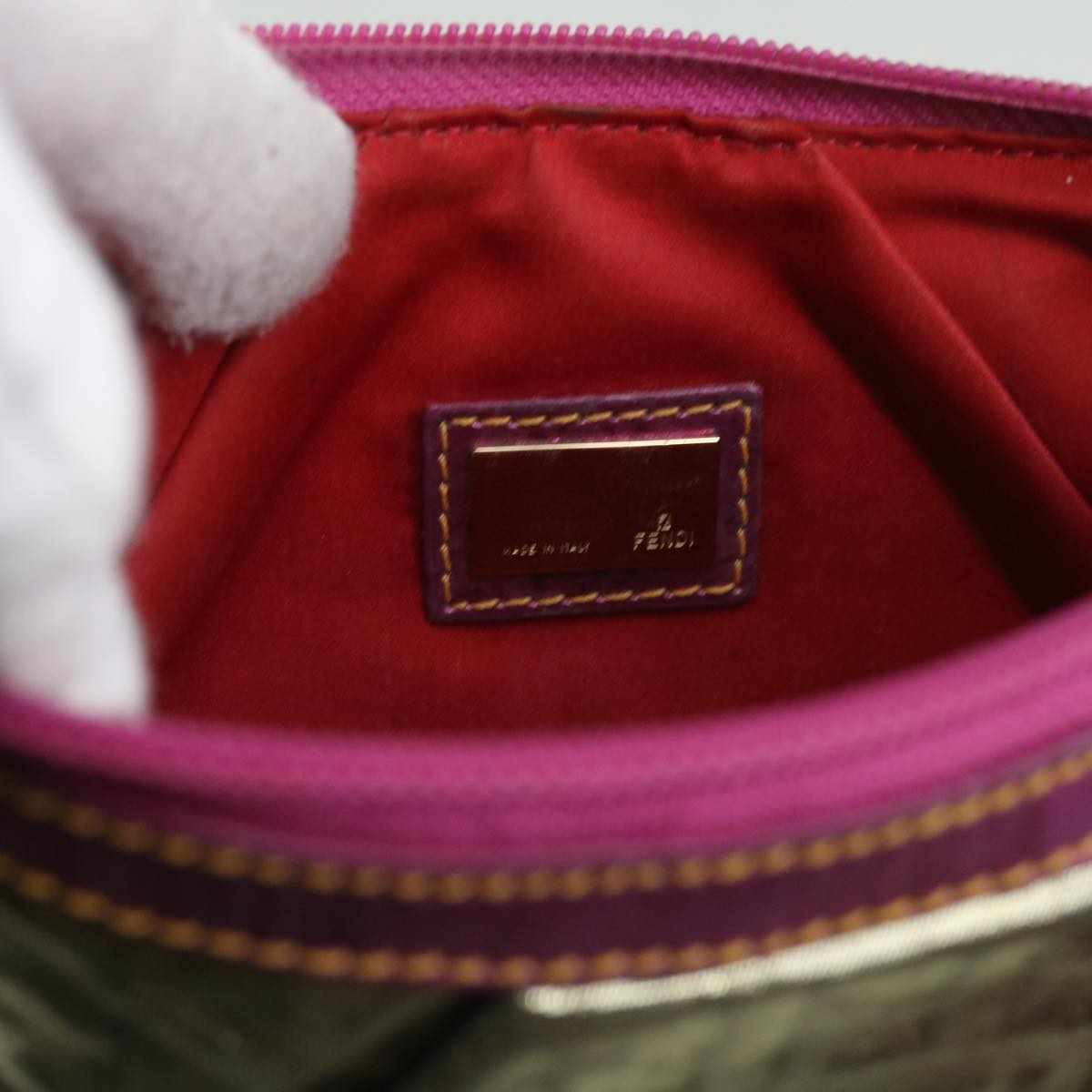 FENDI Zucchino Canvas Shoulder Bag Nylon Gold Pinkyk10293