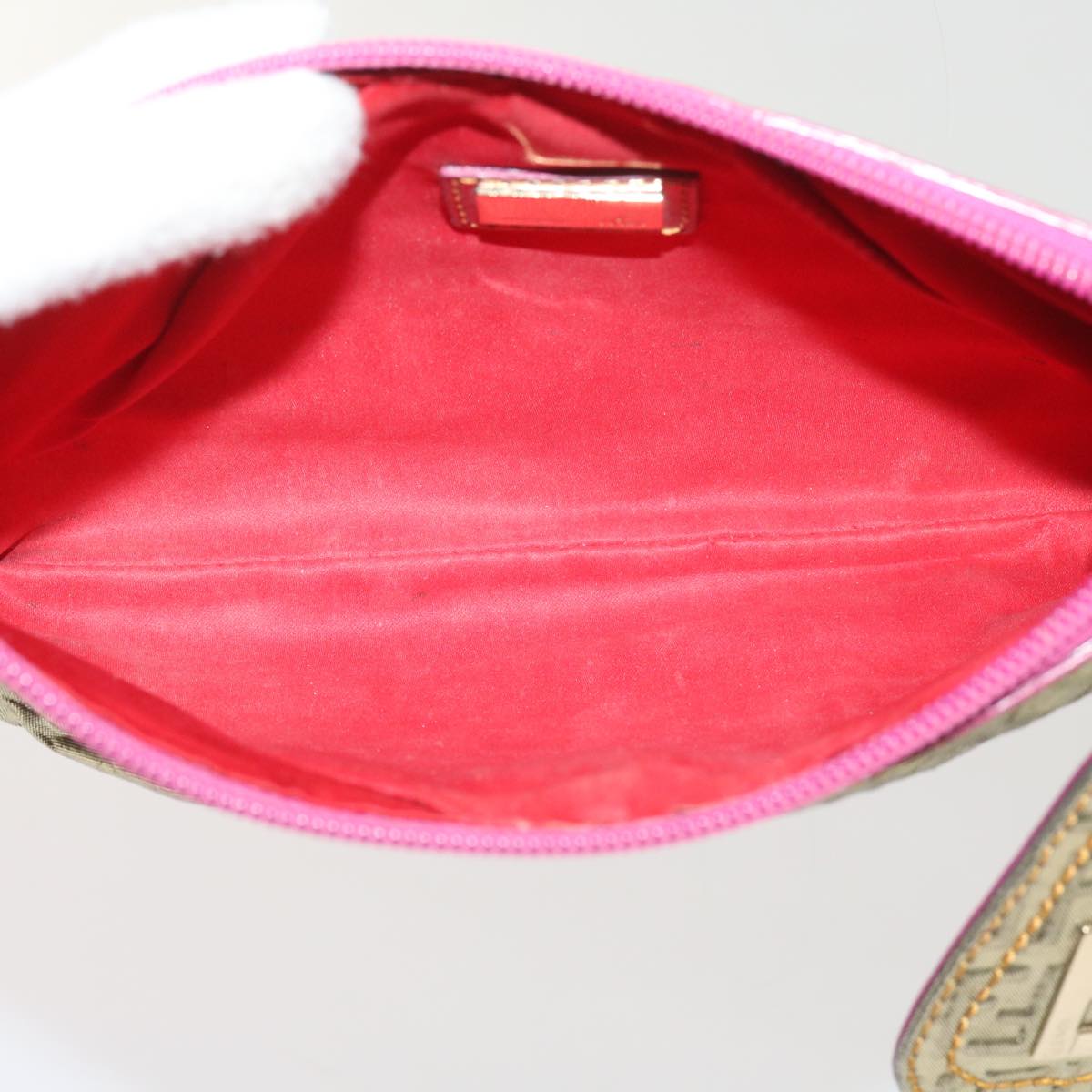 FENDI Zucchino Canvas Shoulder Bag Nylon Gold Pinkyk10293