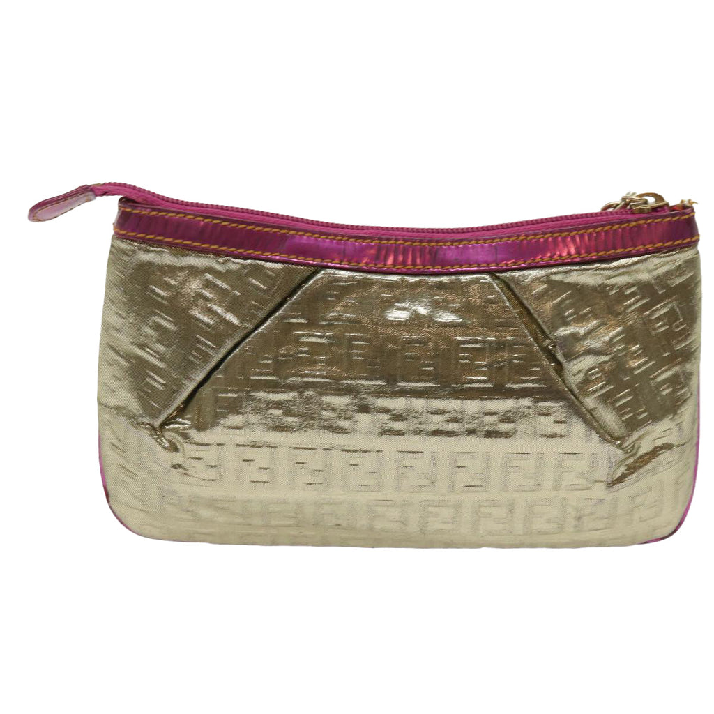 FENDI Zucchino Canvas Shoulder Bag Nylon Gold Pinkyk10293
