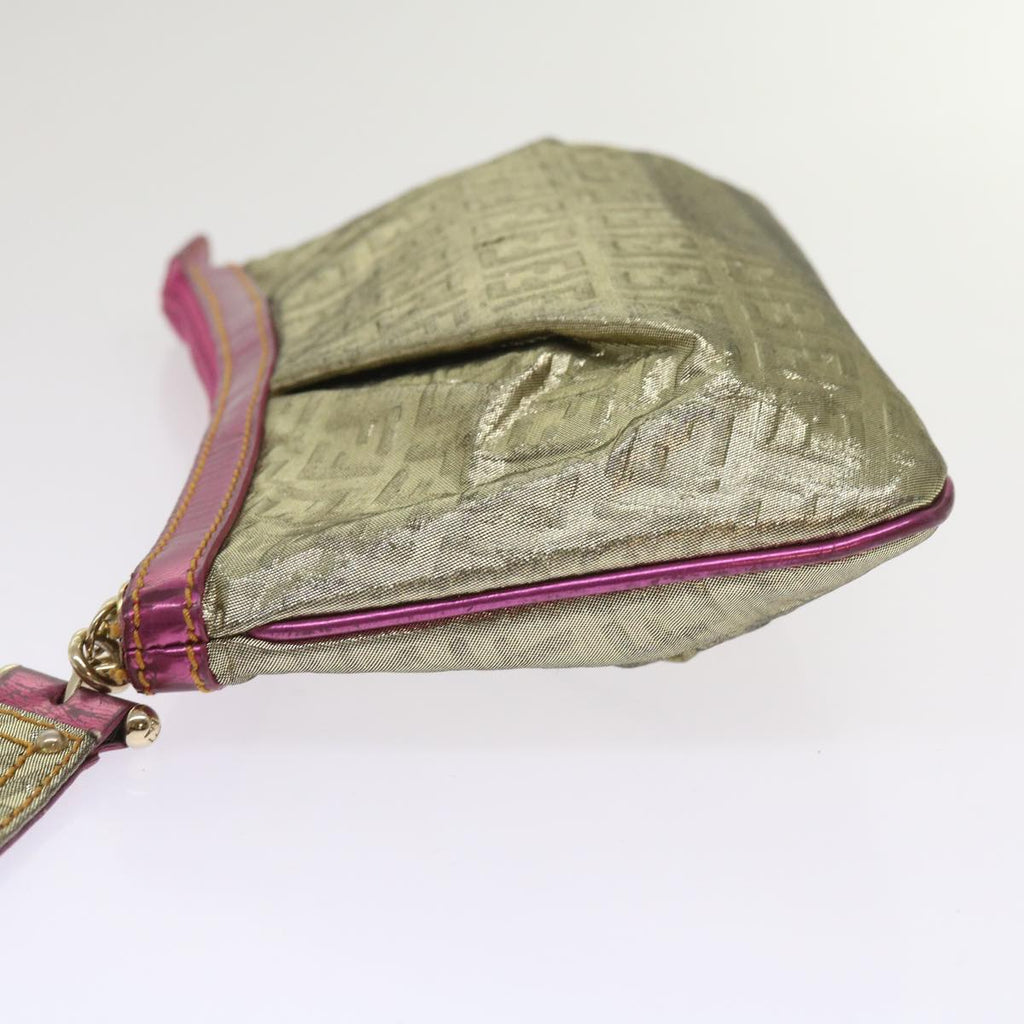 FENDI Zucchino Canvas Shoulder Bag Nylon Gold Pinkyk10293