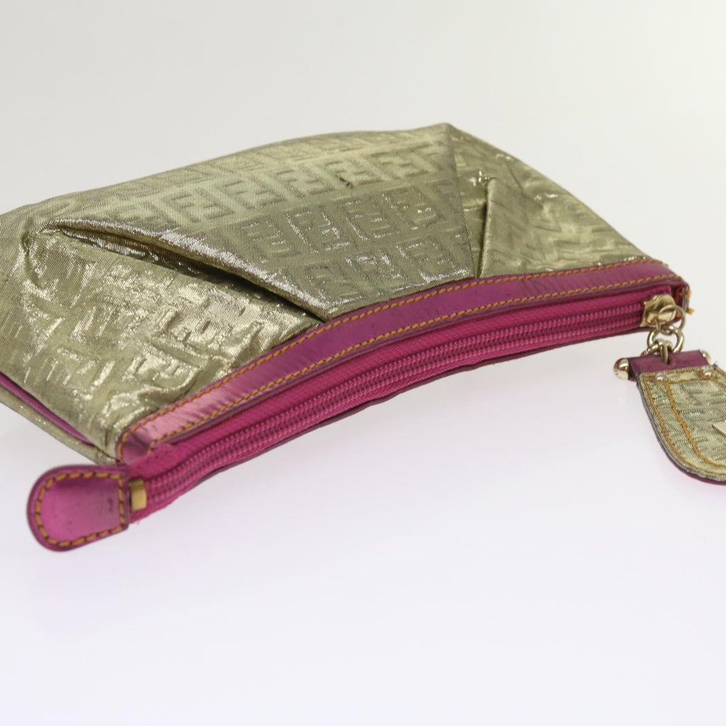 FENDI Zucchino Canvas Shoulder Bag Nylon Gold Pinkyk10293