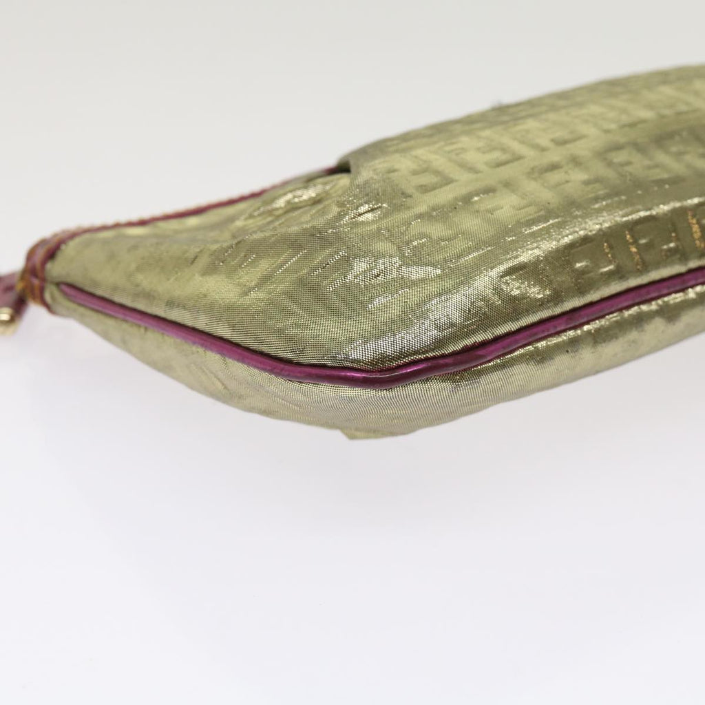 FENDI Zucchino Canvas Shoulder Bag Nylon Gold Pinkyk10293