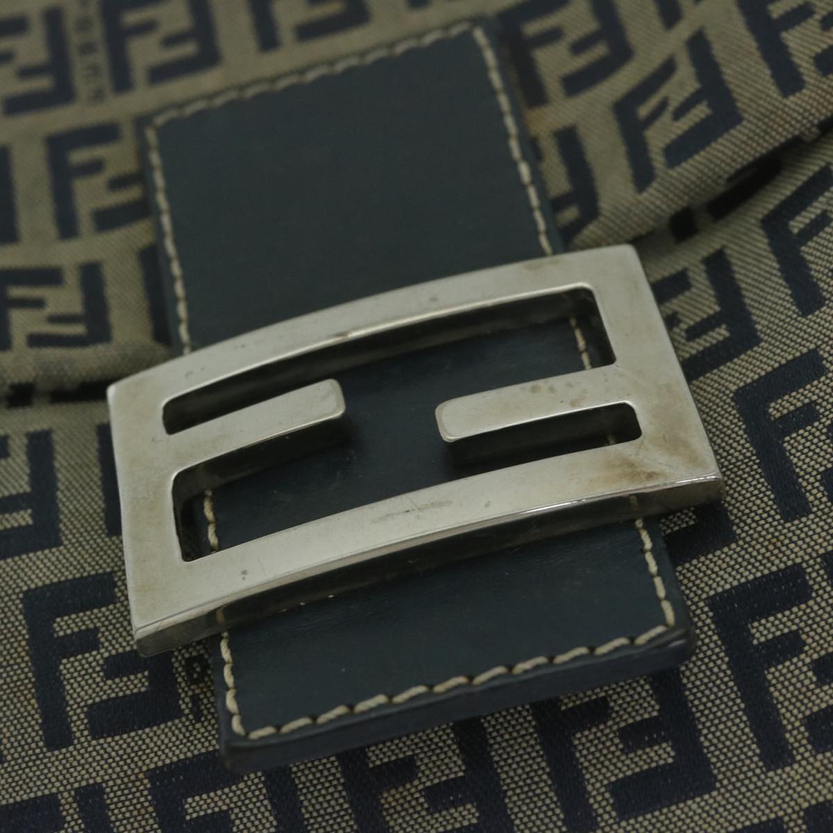 FENDI Zucchino Canvas Mamma Baguette Shoulder Bag Navyyk10314