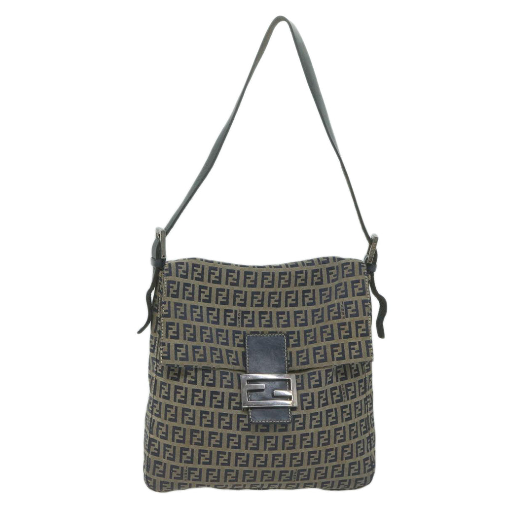 FENDI Zucchino Canvas Mamma Baguette Shoulder Bag Navyyk10314