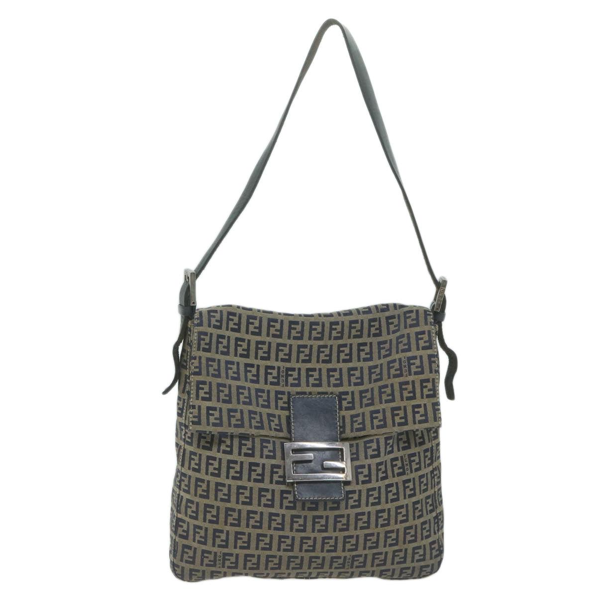 FENDI Zucchino Canvas Mamma Baguette Shoulder Bag Navyyk10314