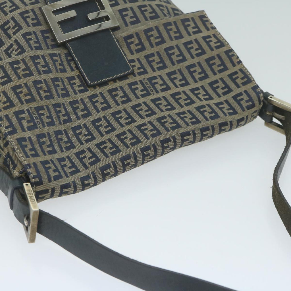 FENDI Zucchino Canvas Mamma Baguette Shoulder Bag Navyyk10314