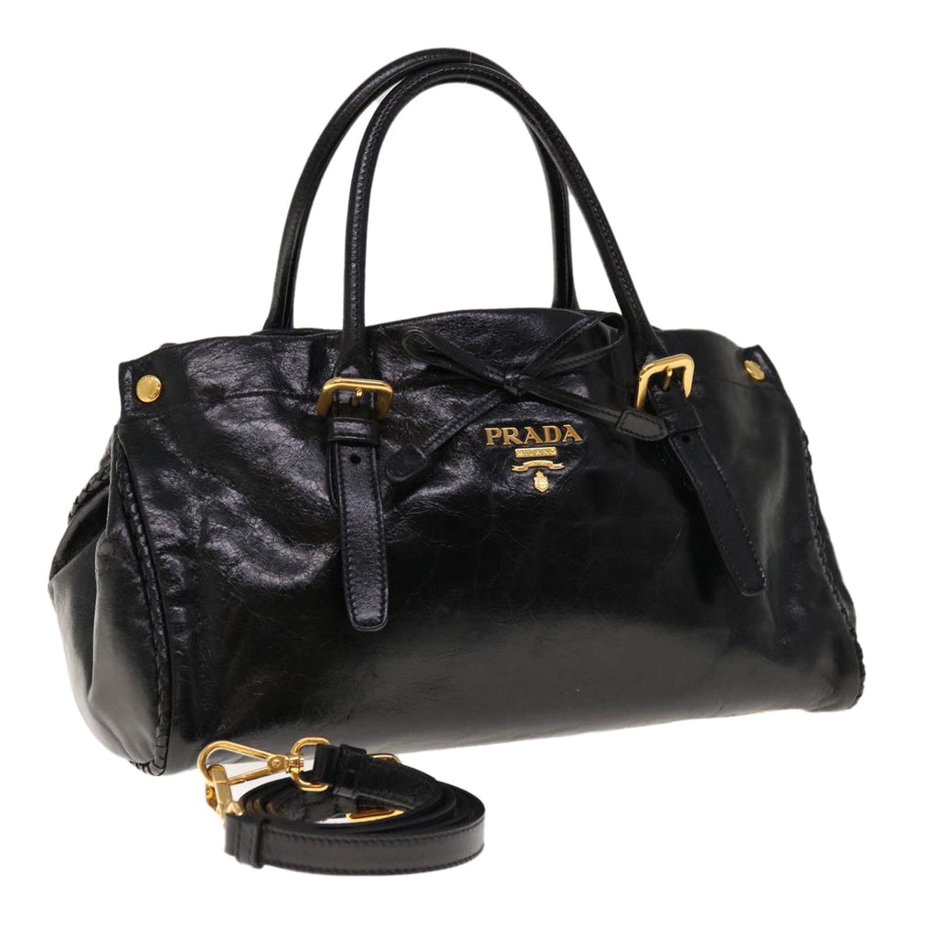 PRADA Hand Bag Leather 2way Black  yk10343