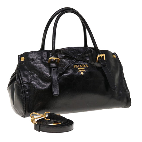 PRADA Hand Bag Leather 2way Black  yk10343