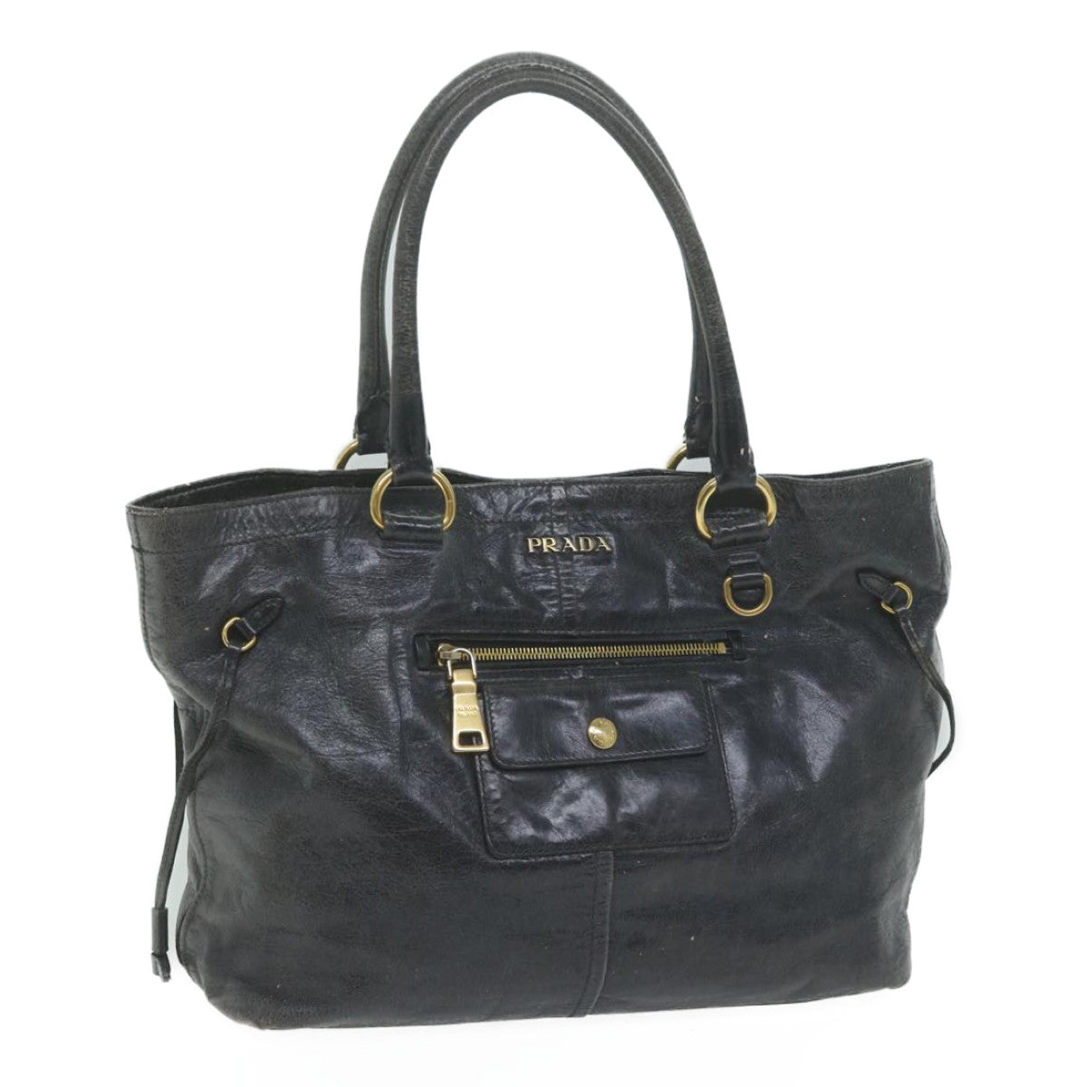 PRADA Hand Bag Leather Black  yk10344