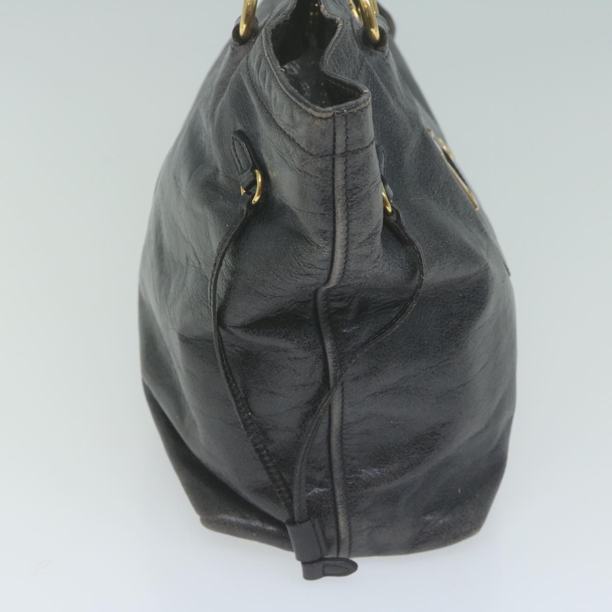 PRADA Hand Bag Leather Black  yk10344