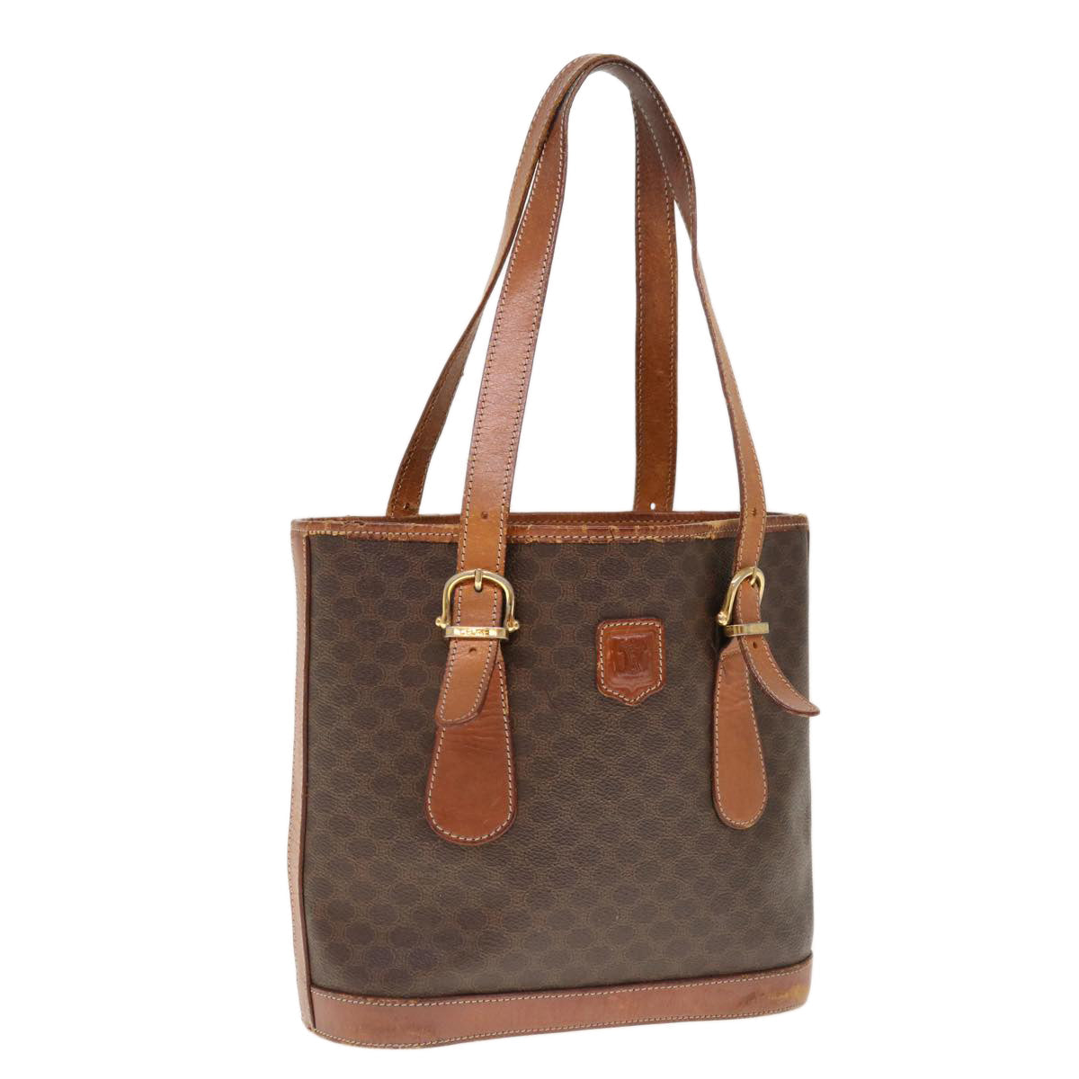 CELINE Macadam Canvas Shoulder Bag PVC Brown 10346