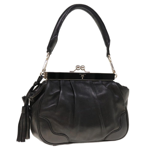 PRADA Gamaguchi Shoulder Bag Leather Black  yk10400