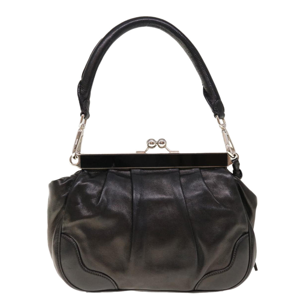 PRADA Gamaguchi Shoulder Bag Leather Black  yk10400
