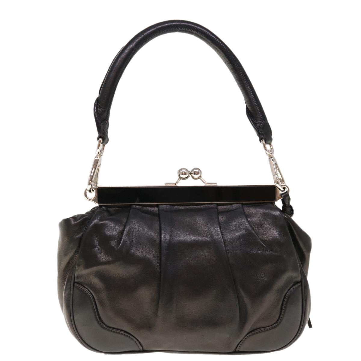 PRADA Gamaguchi Shoulder Bag Leather Black  yk10400